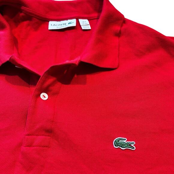 Lacoste Red Cotton Polo Shirt Tagged Men's 4XL (Measures US 3XL) Croc Logo EUC - Picture 5 of 6